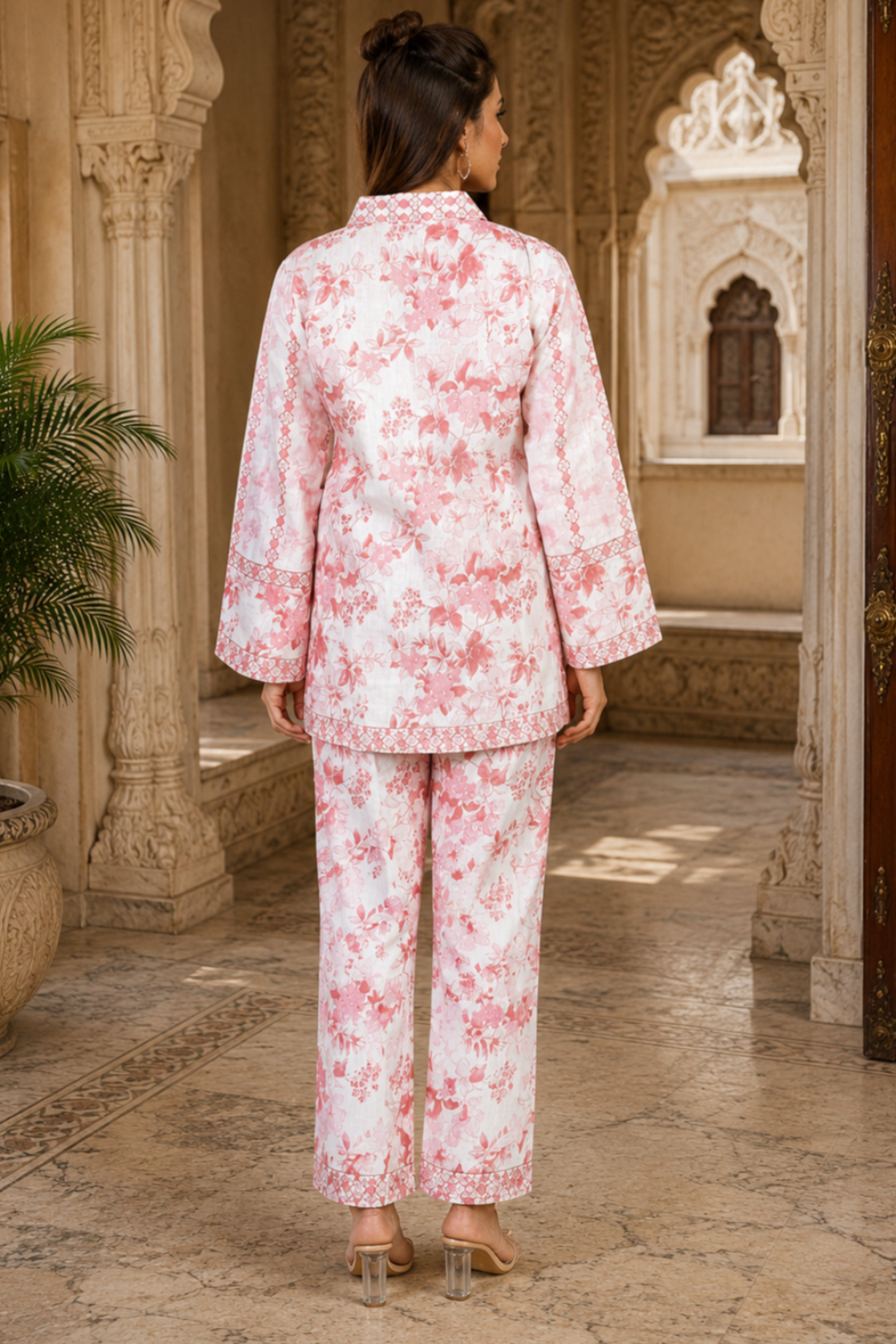 Blush Petal Mist Printed Cotton Linen Co-ord Set
