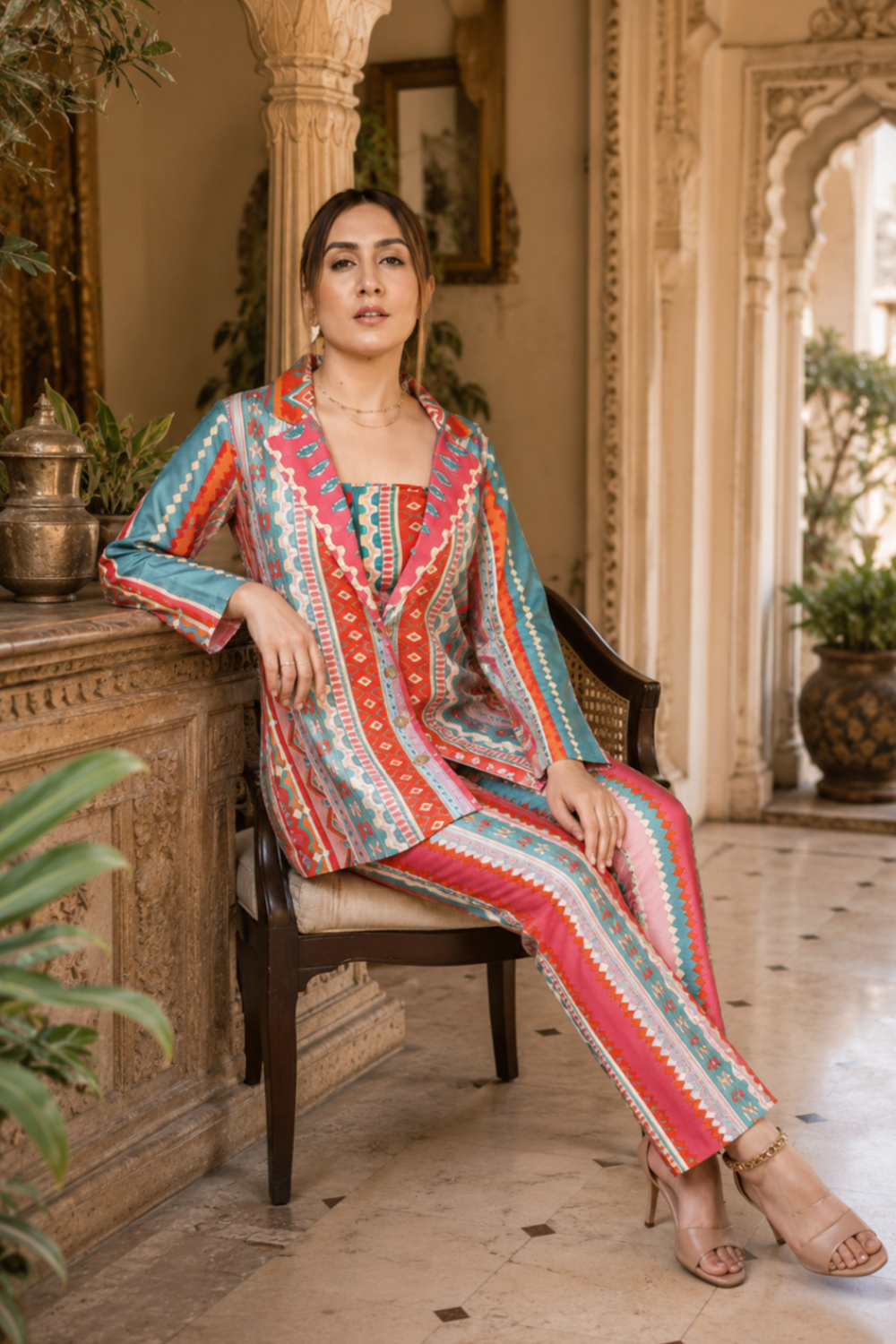 Rangrez Mosaic Luxe Printed 3-Piece Viscose Raw Silk Co-ord Set