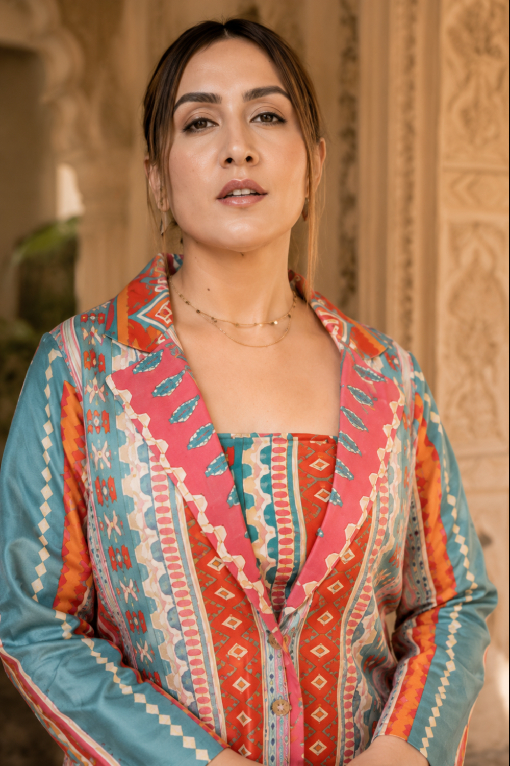 Rangrez Mosaic Luxe Printed 3-Piece Viscose Raw Silk Co-ord Set